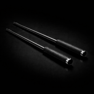 Delrin performance cane in black showing 18 inch and 24 inch lengths with textured rubber grip