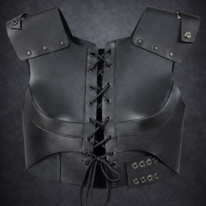 Eagle Dominus black leather fetish harness with lace-up front and shoulder guards